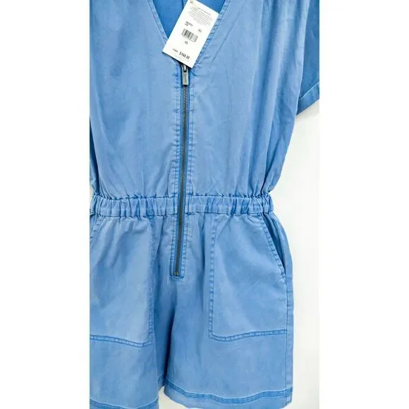 Splendid NWT Azure Blue Emerson Zip Front Casual Short Sleeve Utility Romper XS - Picture 7 of 16